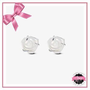 White Rose in Bloom Stud Earrings